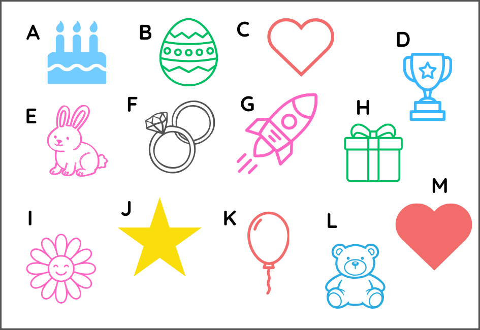 Celebration icon guide with code labels