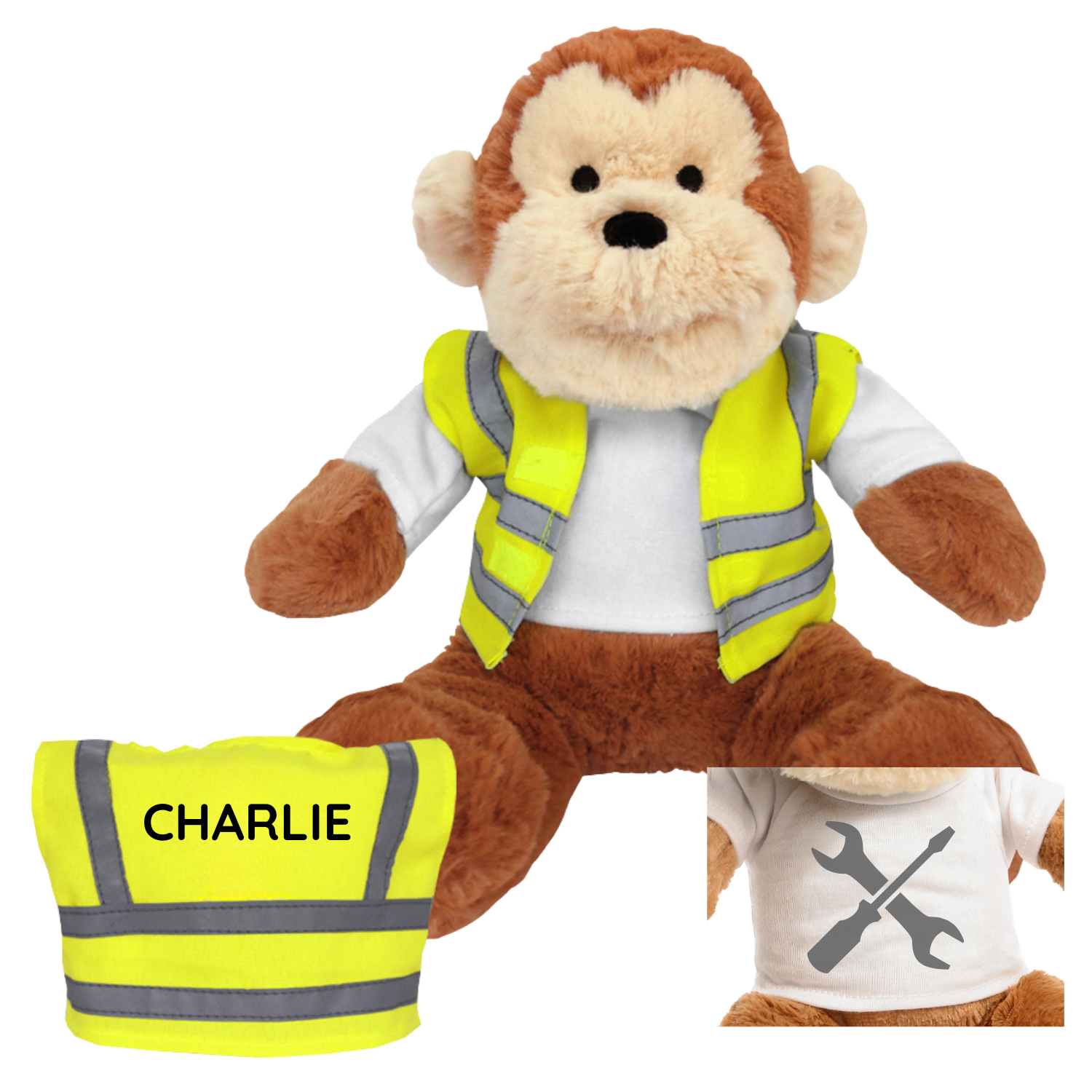 Monkey soft toy dressed in hivis