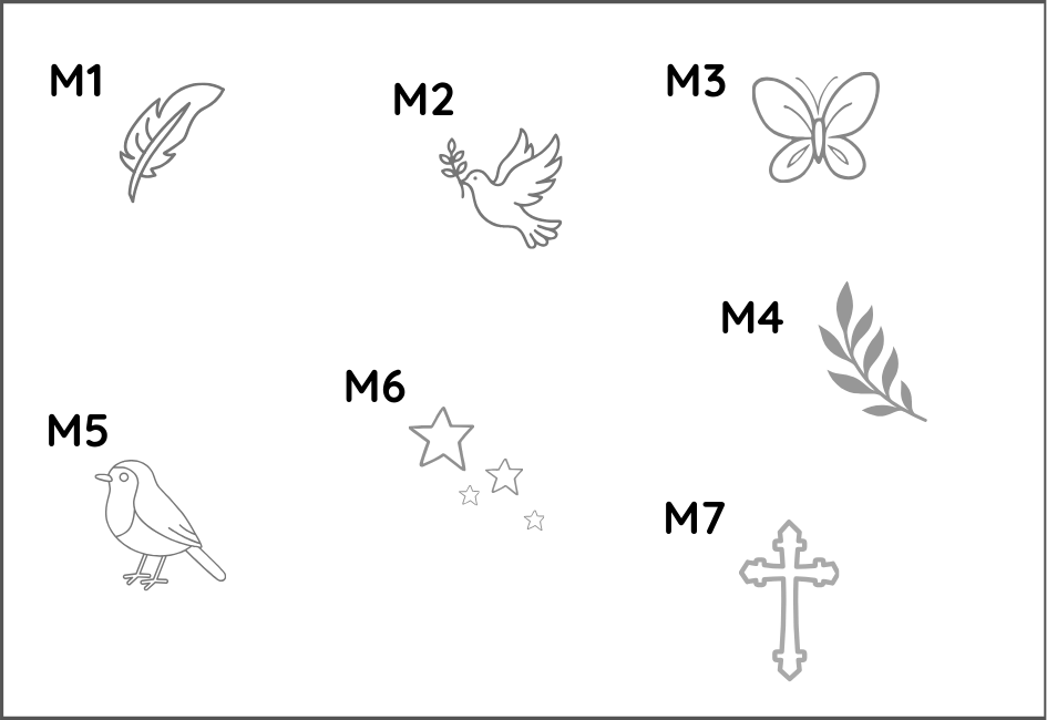 Memorial icon guide with code labels